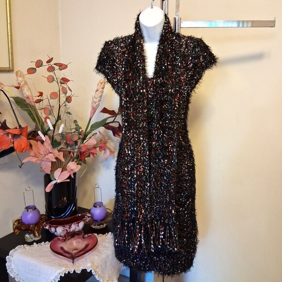 NWOT Papillon Unique Designed Stretchy Cardigan Knit Midi Dress with Scarf - Picture 7 of 11